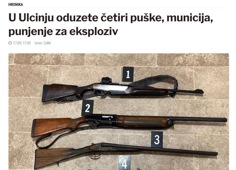 Montenegro-avmp/U-Ulcinju-oduzete-cetiri-puske-municija-punjenje-za-eksploziv_1