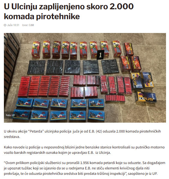 Montenegro-avmp/U-Ulcinju-zaplijenjeno-skoro-2.000-komada-pirotehnike
