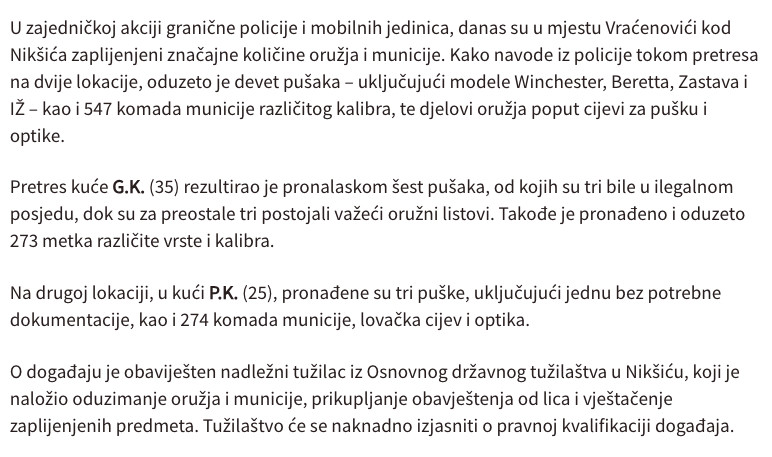 Montenegro-avmp/U-Vracenovicima-zaplijenjeno-devet-pusaka-i-547-metaka---CdM1