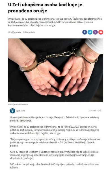 Montenegro-avmp/U-Zeti-uhapsena-osoba-zbog-senlucenja