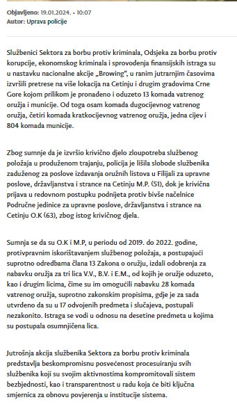 Montenegro-avmp/U-akciji-Browing-oduzeto-13-komada-vatrenog-oruzja-uhapsena-osoba-zbog-zl