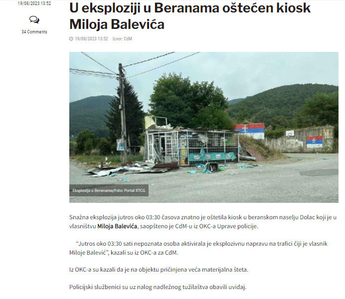 Montenegro-avmp/U-eksploziji-u-Beranama-ostecen-kiosk