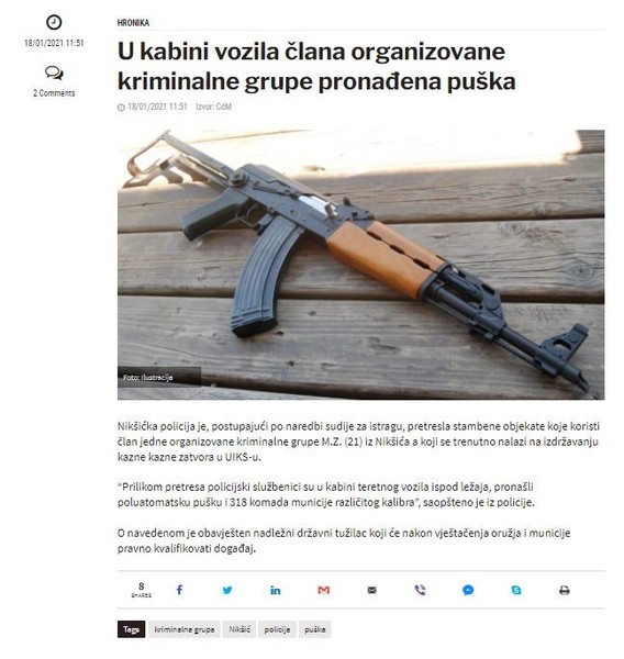 Montenegro-avmp/U-kabini-vozila-clana-organizovane-kriminalne-grupe-pronadena-puska