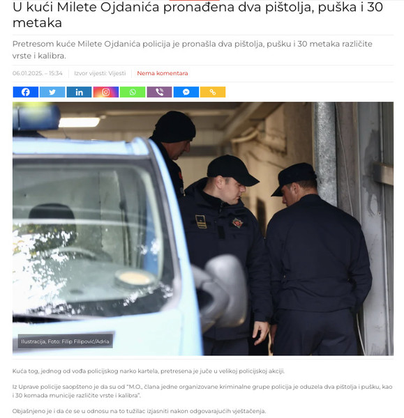 Montenegro-avmp/U-kuci-Milete-Ojdanica-pronadena-dva-pistolja-puska-i-30-metaka---Adria-TV