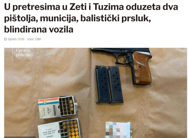 Montenegro-avmp/U-pretresima-u-Zeti-i-Tuzima-oduzeta-dva-pistolja-municija-balisticki-prsluk-blindirana-vozila_3