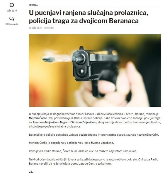 Montenegro-avmp/U-pucnjavi-ranjena-slucajna-prolaznica-policija-traga-za-dvojicom-Beranaca