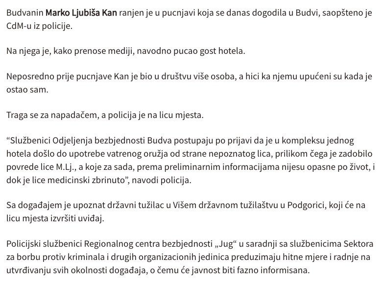 Montenegro-avmp/U-pucnjavi-u-Budvi-ranjen-Marko-Ljubisa-Kan-policija-traga-za-napadacem---