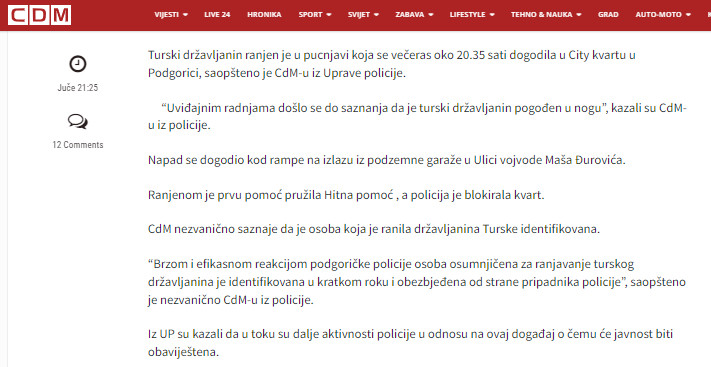 Montenegro-avmp/U-pucnjavi-u-Podgorici-ranjen-turski-drzavljanin---CdM