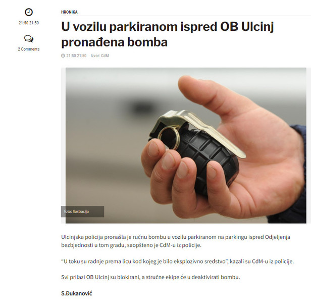 Montenegro-avmp/U-vozilu-parkiranom-ispred-OB-Ulcinj-pronadena-bomba---CdM