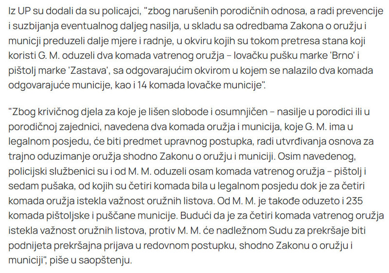 Montenegro-avmp/UP-Novljanin-uhapsen-zbog-sumnje-za-nasilje-nad-ocem-od-obojice-oduzeto-oruzje-i-municija_4