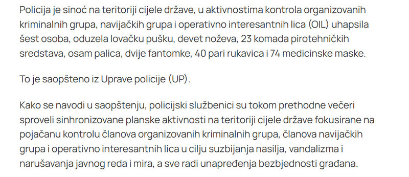 Montenegro-avmp/UP-Pojacana-kontrola-navijackih-i-kriminalnih-grupa-uhapseno-sest-osoba-oduzeta-lovacka-puska-nozevi-fantomke..._1