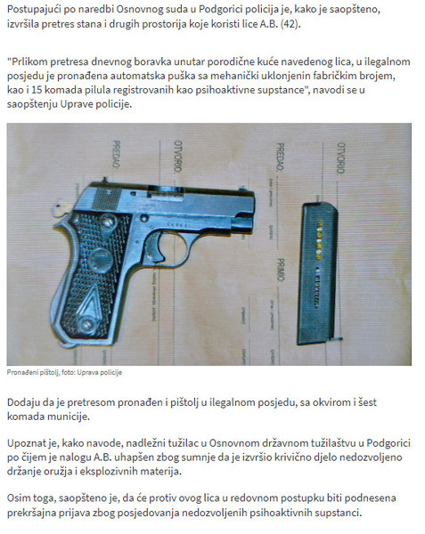 Montenegro-avmp/UP_-Pronadena-puska-pistolj-i-pilule-u-Podgorici-uhapsena-jedna-osoba1
