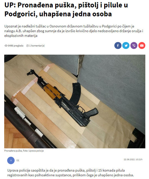 Montenegro-avmp/UP_-Pronadena-puska-pistolj-i-pilule-u-Podgorici-uhapsena-jedna-osoba