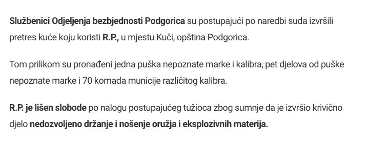 Montenegro-avmp/UP_-U-pretresima-u-Podgorici-i-Danilovgradu-pronadeno-vatreno-oruzje-ekspl_2