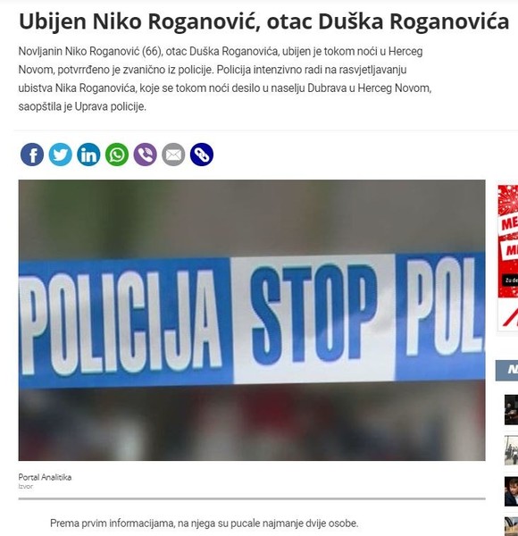 Montenegro-avmp/Ubijen-Niko-Roganovic-otac-Duska-Roganovica