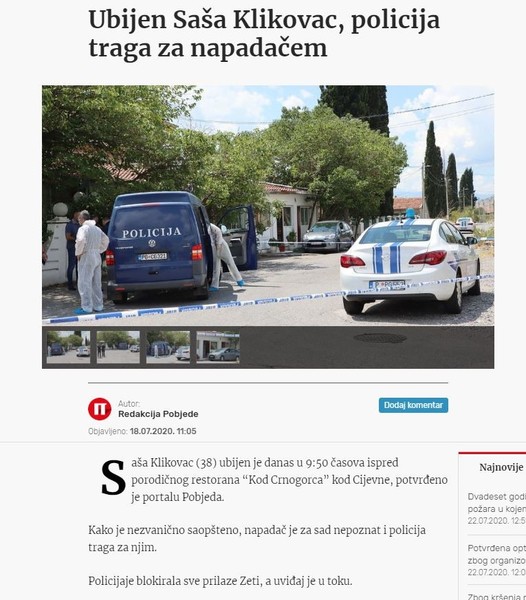 Montenegro-avmp/Ubijen-Sasa-Klikovac-policija-traga-za-napadacem