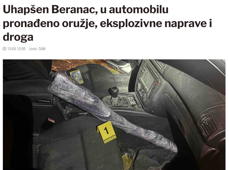 Montenegro-avmp/Uhapsen-Beranac-u-automobilu-pronadeno-oruzje-eksplozivne-naprave-i-droga