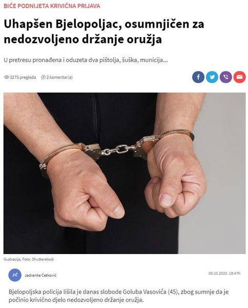 Montenegro-avmp/Uhapsen-Bjelopoljac-osumnjicen-za-nedozvoljeno-drzanje-oruzja