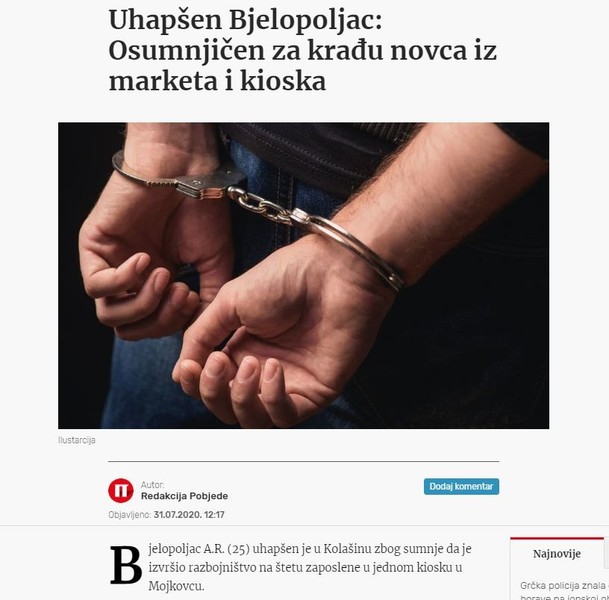 Montenegro-avmp/Uhapsen-Bjelopoljac_-Osumnjicen-za-kradu-novca-iz-marketa-i-kioska