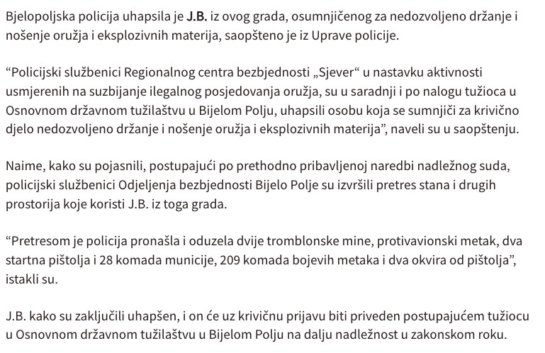 Montenegro-avmp/Uhapsen-Bjelopoljac_-Pretresom-pronadene-tromblonske-mine-dva-pistolja-mun_1