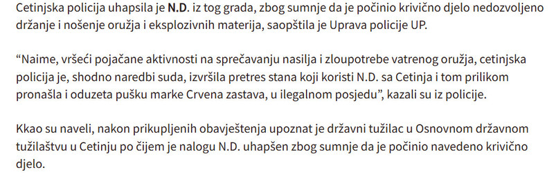 Montenegro-avmp/Uhapsen-Cetinjanin-kod-njega-pronadena-puska-u-ilegalnom-posjedu---CdM-1
