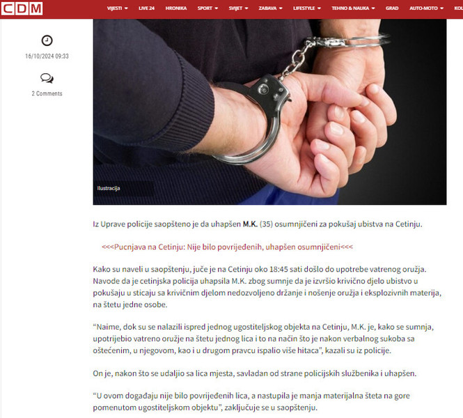 Montenegro-avmp/Uhapsen-Cetinjanin-osumnjicen-za-pokusaj-ubistva---CdM