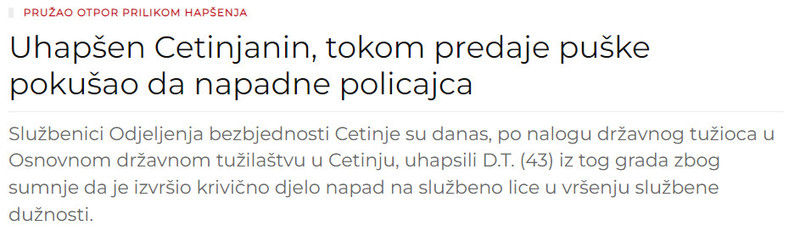 Montenegro-avmp/Uhapsen-Cetinjanin-tokom-predaje-puske-pokusao-da-napadne-policajca