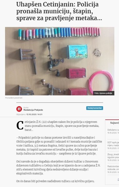 Montenegro-avmp/Uhapsen-Cetinjanin_-Policija-pronasla-municiju-stapin-sprave-za-pravljenje