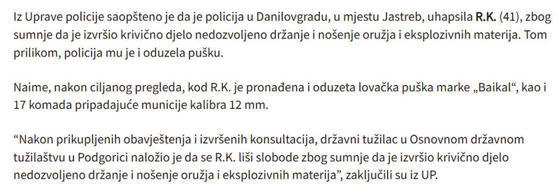 Montenegro-avmp/Uhapsen-Danilovgradanin-oduzeta-puska---CdM-1