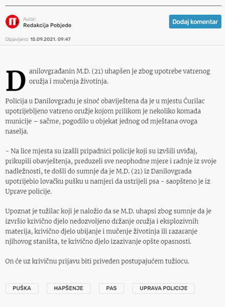 Montenegro-avmp/Uhapsen-Danilovgradanin_-Pucao-iz-lovacke-puske-i-pokusao-da-ubije-psa