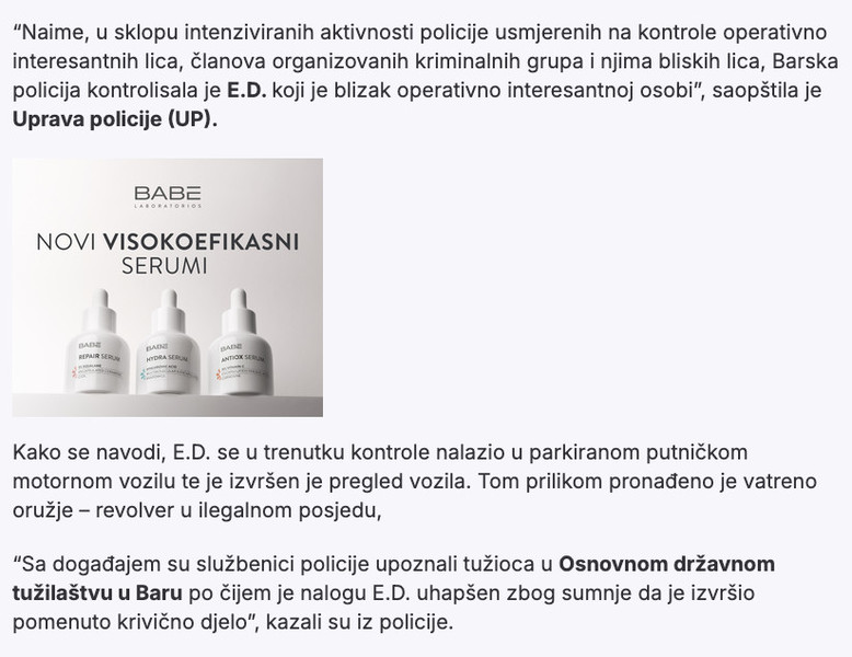 Montenegro-avmp/Uhapsen-Emil-Demir-iz-Bara_-Kontrolom-vozila-pronaden-revolver-u-ilegalnom_1