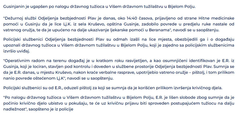 Montenegro-avmp/Uhapsen-Gusinjanin-osumnjicen-za-pokusaj-ubistva