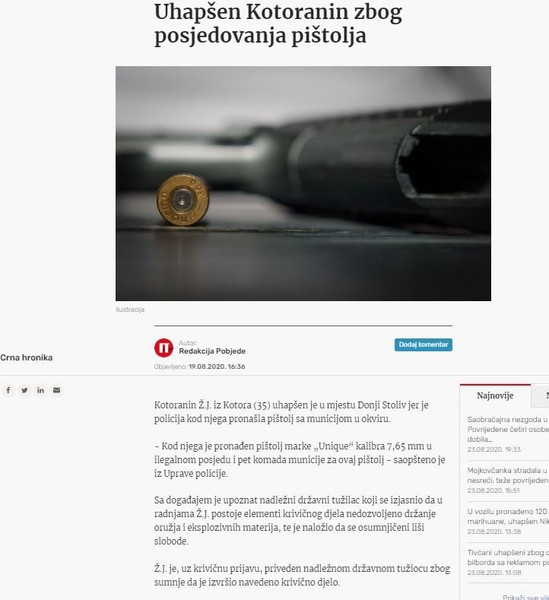 Montenegro-avmp/Uhapsen-Kotoranin-zbog-posjedovanja-pistolja