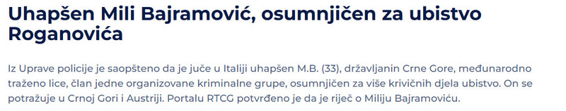 Montenegro-avmp/Uhapsen-Mili-Bajramovic-osumnjicen-za-ubistvo-Roganovica_1