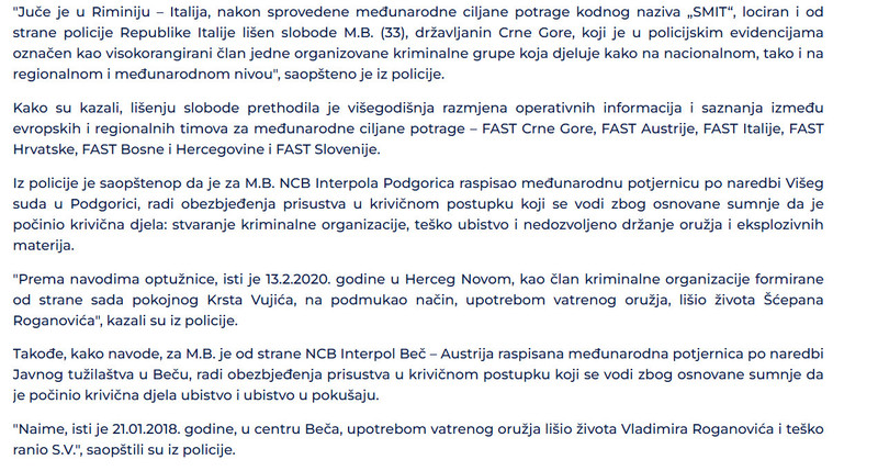 Montenegro-avmp/Uhapsen-Mili-Bajramovic-osumnjicen-za-ubistvo-Roganovica