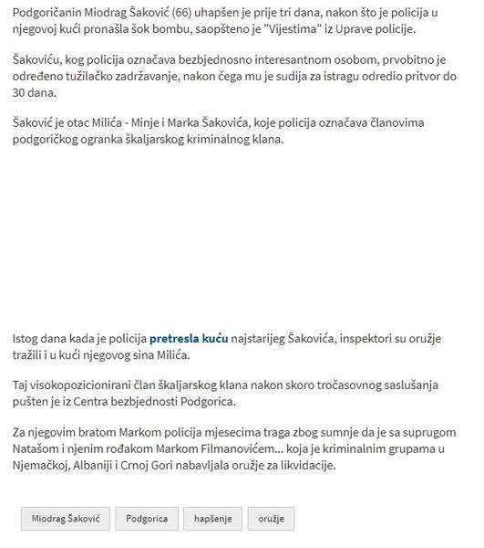 Montenegro-avmp/Uhapsen-Miodrag-Sakovic-policija-u-kuci-pronasla-sok-bombu-2