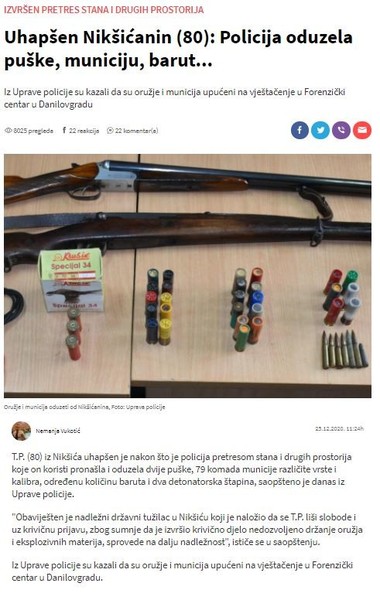 Montenegro-avmp/Uhapsen-Niksicanin-80_-Policija-oduzela-puske-municiju-barut.._