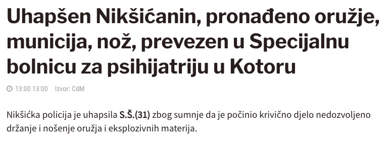 Montenegro-avmp/Uhapsen-Niksicanin-pronadeno-oruzje-municija-noz-prevezen-u-Specijalnu-bol