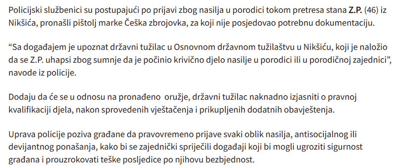 Montenegro-avmp/Uhapsen-Niksicanin-zbog-nasilja-u-porodici-kod-njega-pronaden-pistolj---Cd