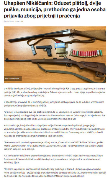 Montenegro-avmp/Uhapsen-Niksicanin_-Oduzet-pistolj-dvije-puske-municija