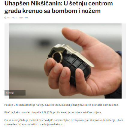 Montenegro-avmp/Uhapsen-Niksicanin_-U-setnju-centrom-grada-krenuo-sa-bombom-i-nozem---CdM