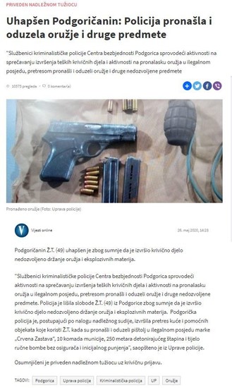 Montenegro-avmp/Uhapsen-Podgoricanin-Policija-pronasla-i-oduzela-oruzje-i-druge-predmete
