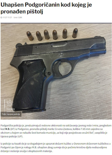 Montenegro-avmp/Uhapsen-Podgoricanin-kod-kojeg-je-pronaden-pistolj---CdM