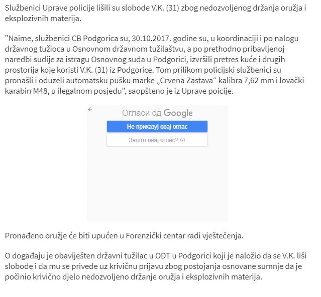 Montenegro-avmp/Uhapsen-Podgoricanin-kod-kojeg-je-pronadena-puska-i-karabin_2