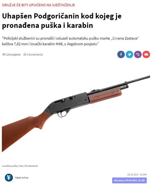 Montenegro-avmp/Uhapsen-Podgoricanin-kod-kojeg-je-pronadena-puska-i-karabin