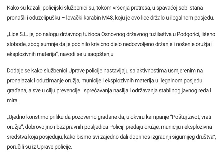 Montenegro-avmp/Uhapsen-Podgoricanin-oduzeta-puska-u-ilegalnom-posjedu1