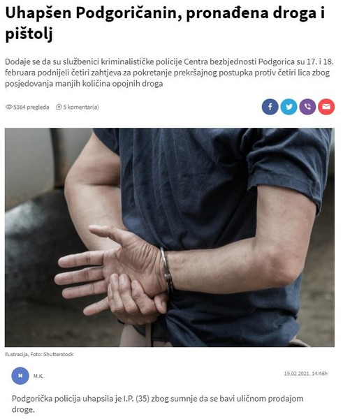 Montenegro-avmp/Uhapsen-Podgoricanin-pronadena-droga-i-pistolj