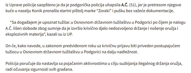Montenegro-avmp/Uhapsen-Podgoricanin-pronadeni-puska-i-pistolj-bez-dozvole_1