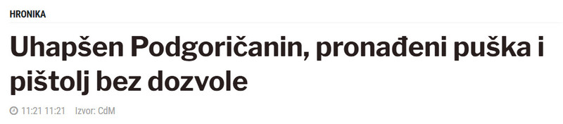 Montenegro-avmp/Uhapsen-Podgoricanin-pronadeni-puska-i-pistolj-bez-dozvole