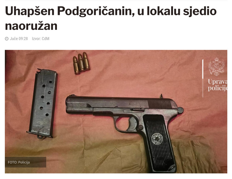 Montenegro-avmp/Uhapsen-Podgoricanin-u-lokalu-sjedio-naoruzan---CdM